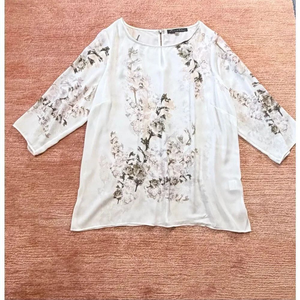 Rose and Olive Floral Blouse Size 1X 3/4 Sleeve